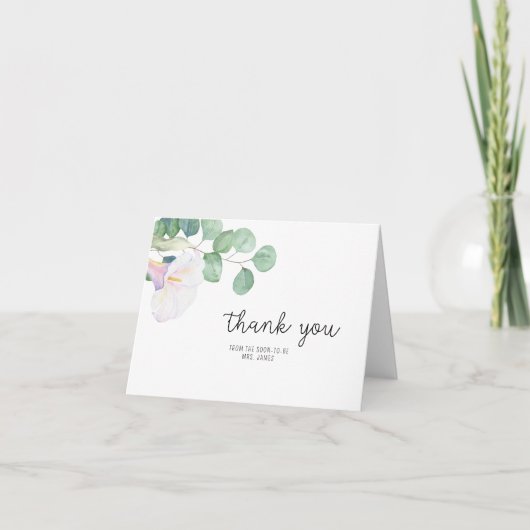 Carte De Remerciements Eucalyptus et calla - Remerciements pour une baby (Devant)