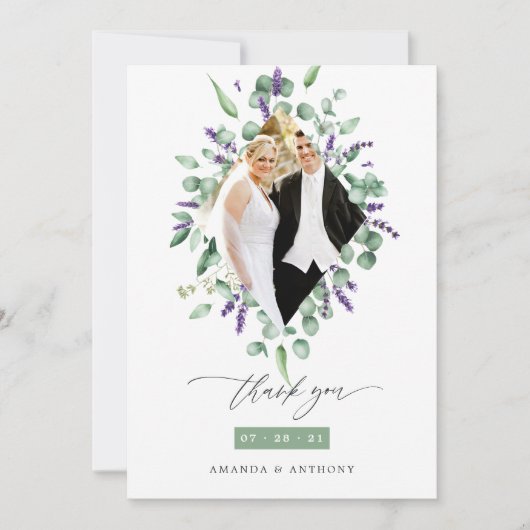Carte De Remerciements Eucalyptus et Lavender Mariage de verdure (Devant)
