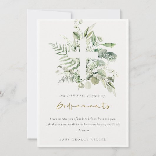 Carte De Remerciements Eucalyptus Fauna Cross Godparents Proposition Invi (Devant)