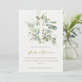 Carte De Remerciements Eucalyptus Foliage Croix Parrain Proposition Invit (Debout devant)