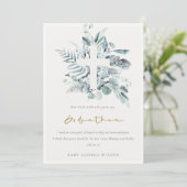 Carte De Remerciements Eucalyptus Foliage Croix Parrain Proposition Invit (Debout devant)