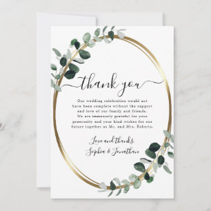 Carte De Remerciements Eucalyptus Gold Élégant Script Mariage blanc