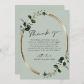 Carte De Remerciements Eucalyptus Gold Moderne Calligraphie Sage Mariage (Devant / Derrière)