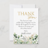 Carte De Remerciements Eucalyptus Green Leaf vert & Baby shower or (Devant)