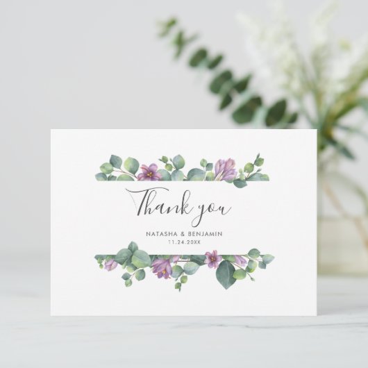 Carte De Remerciements Eucalyptus Green Mariage de script élégant (Debout devant)