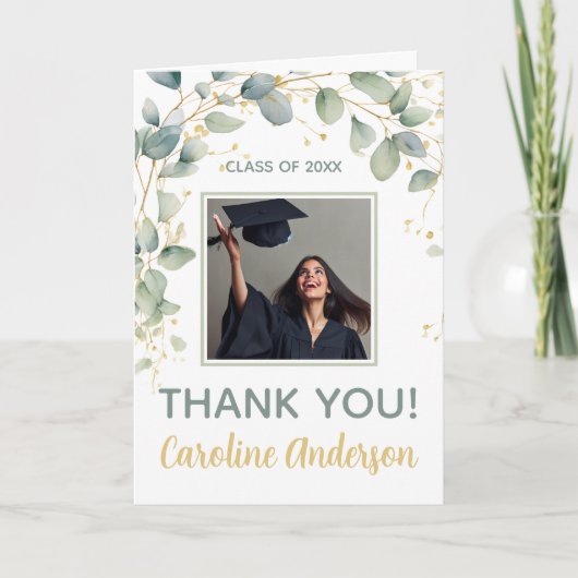 Carte De Remerciements Eucalyptus Greenery Graduation Party (Devant)