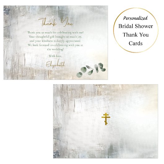 Carte De Remerciements Eucalyptus Gris Or Texture Mariage