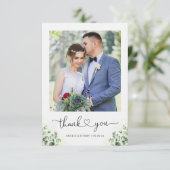 Carte De Remerciements Eucalyptus Mariage de script de coeur de verdure P (Debout devant)