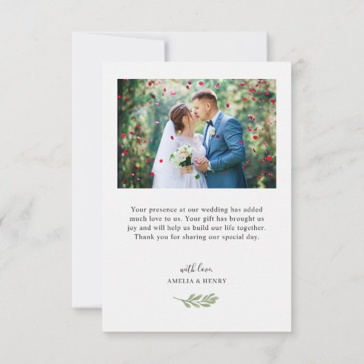 Carte De Remerciements Eucalyptus Mariage de script de coeur de verdure P (Dos)