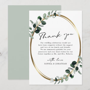 Carte De Remerciements Eucalyptus Moderne Calligraphie Mariage Sage blanc