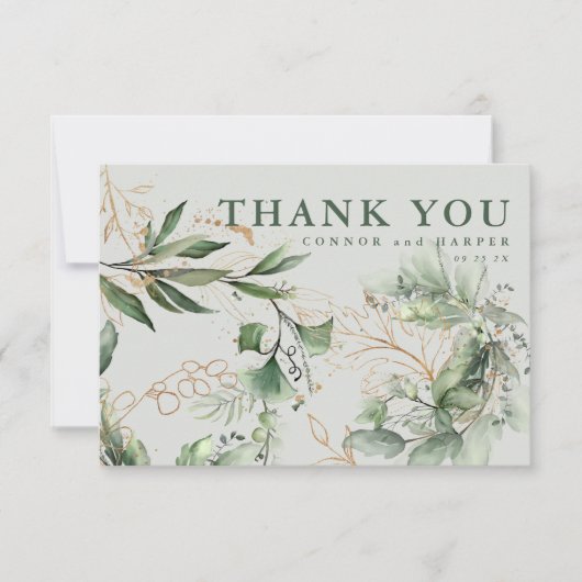 Carte De Remerciements Eucalyptus paisible Elégant verre de mer vert bris (Devant)