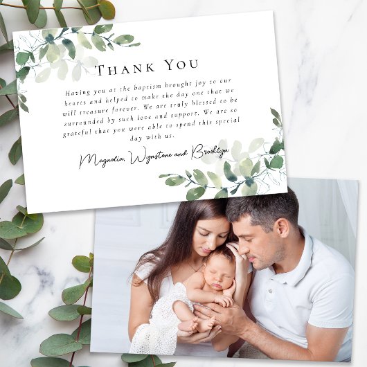 Carte De Remerciements Eucalyptus Photo Baptême