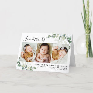 Carte De Remerciements Eucalyptus Photo Bébé Statistiques de naissance re