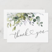 Carte De Remerciements Eucalyptus simple et élégant Aquarelle verte (Devant / Derrière)