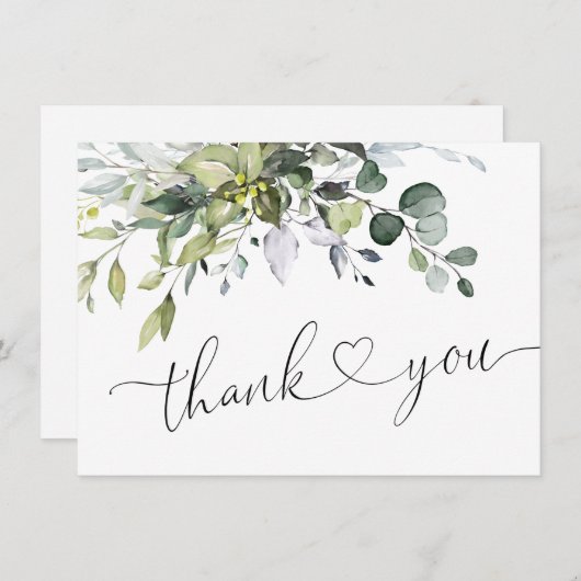 Carte De Remerciements Eucalyptus simple et élégant Aquarelle verte (Devant / Derrière)