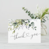 Carte De Remerciements Eucalyptus simple et élégant Aquarelle verte (Debout devant)