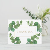 Carte De Remerciements Eucalyptus Vert Elégant Or Géométrique (Debout devant)