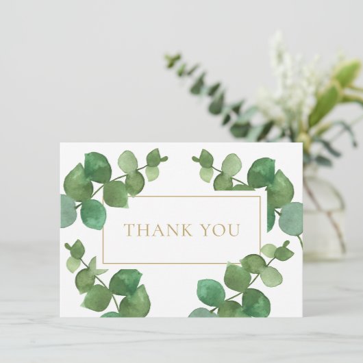 Carte De Remerciements Eucalyptus Vert Elégant Or Géométrique (Debout devant)