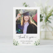 Carte De Remerciements Eucalyptus vert Script Graduation Photo (Debout devant)