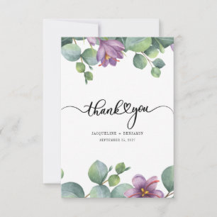 Carte De Remerciements Eucalyptus violet vert Mariage à la main