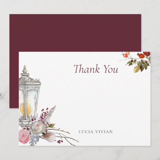 Carte De Remerciements Exemple de floral rustique roses et lanterne douch (Devant / Derrière)