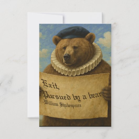 Carte De Remerciements Exit, pursued by a bear Shakespeare quote bear (Devant)