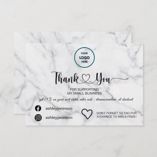 Carte De Remerciements Exprimer sa gratitude avec élégance : marbre blanc (Devant / Derrière)