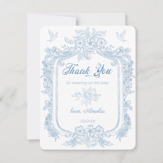 Carte De Remerciements Exquis Dusty Blue Baroque Baby shower cadre (Devant)