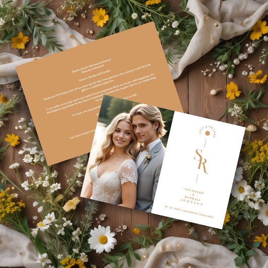 Carte De Remerciements Exquisite Chic Minimalist Golden Wedding Initials
