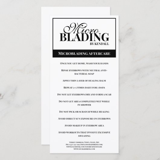 Carte De Remerciements Eyebrow Aftercare Simple Black White Instruction (Devant / Derrière)