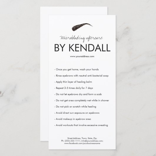 Carte De Remerciements Eyebrow Aftercare Simple White Instruction (Devant / Derrière)