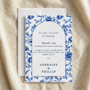 Carte De Remerciements Faïence de Delft bleue florale élégant mariage vin