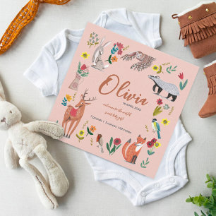 Carte De Remerciements Faire part de naissance rose Animaux de la forêt m