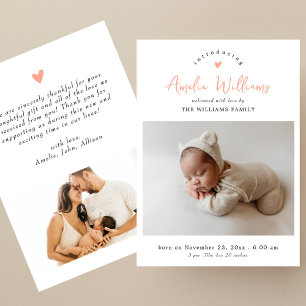 Carte De Remerciements Faire part élégant rose minimaliste 2 photos Baby
