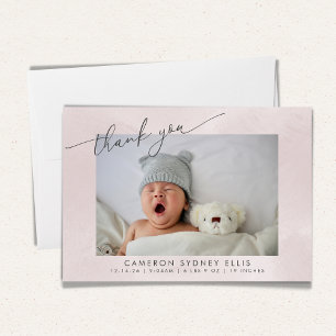 Carte De Remerciements Faire texture rose écriture bébé naissance deux ph