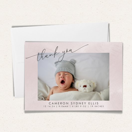 Carte De Remerciements Faire texture rose écriture bébé naissance deux ph