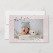 Carte De Remerciements Faire texture rose écriture bébé naissance deux ph (Devant)