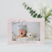 Carte De Remerciements Faire texture rose écriture bébé naissance deux ph (Debout devant)
