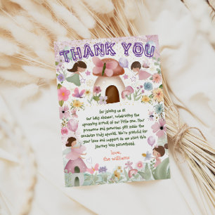 Carte De Remerciements Fairy Baby Girl Douche Flower Tea Party