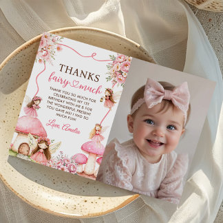 Carte De Remerciements Fairy Floral Girls 1st Birthday Party Photo