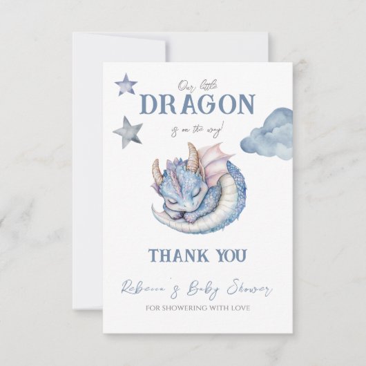 Carte De Remerciements Fairytale Dreamy Blue Dragon Baby Shower (Devant)