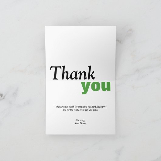 Carte de remerciements fait sur commande vert de (Intérieur)