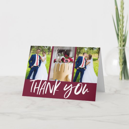 Carte De Remerciements Fall Burgundy Red Modern Photo Mariage (Devant)