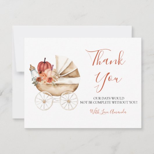 Carte De Remerciements Fall In Love Pumpkin Stroller Floral Baby Shower (Devant)