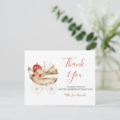 Carte De Remerciements Fall In Love Pumpkin Stroller Floral Baby Shower (Debout devant)