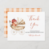 Carte De Remerciements Fall In Love Pumpkin Stroller Floral Baby Shower (Devant / Derrière)
