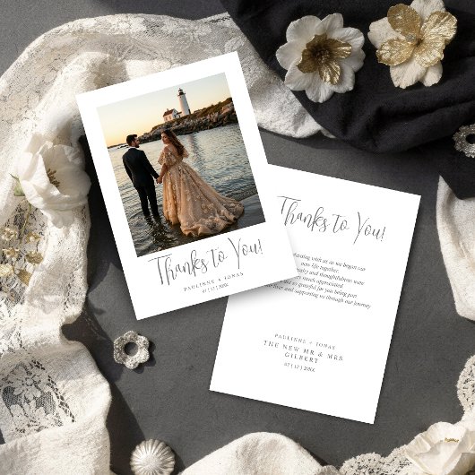 Carte De Remerciements Fancy Minimalist Simple Gray Calligraphy Wedding 