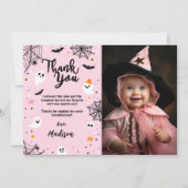 Carte de remerciements fantôme d'Halloween rose av (Devant)