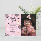 Carte de remerciements fantôme d'Halloween rose av (Debout devant)