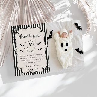 Carte De Remerciements Fantôme en vichy noir Halloween